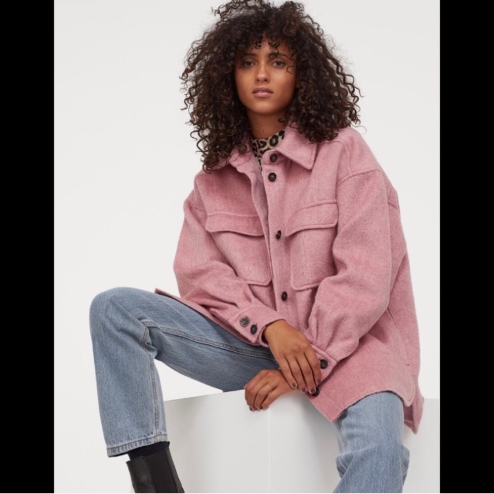 H&M Shirt jacket Shacket wool blend pink XS